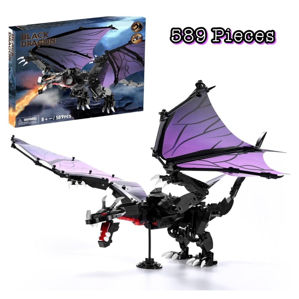 Incredibly Detailed Black Dragon Building Set - 589 Pieces 🐉🐲